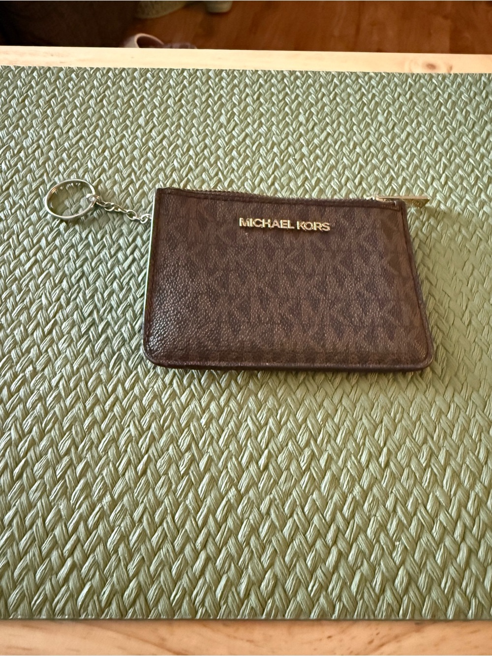 Michael Kors Brown Monogram Zip Card Case Keyring